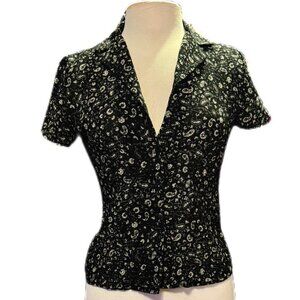 Casual Corner Petitie Floral Cottagecore Short Sleeve Button Down Blouse Top